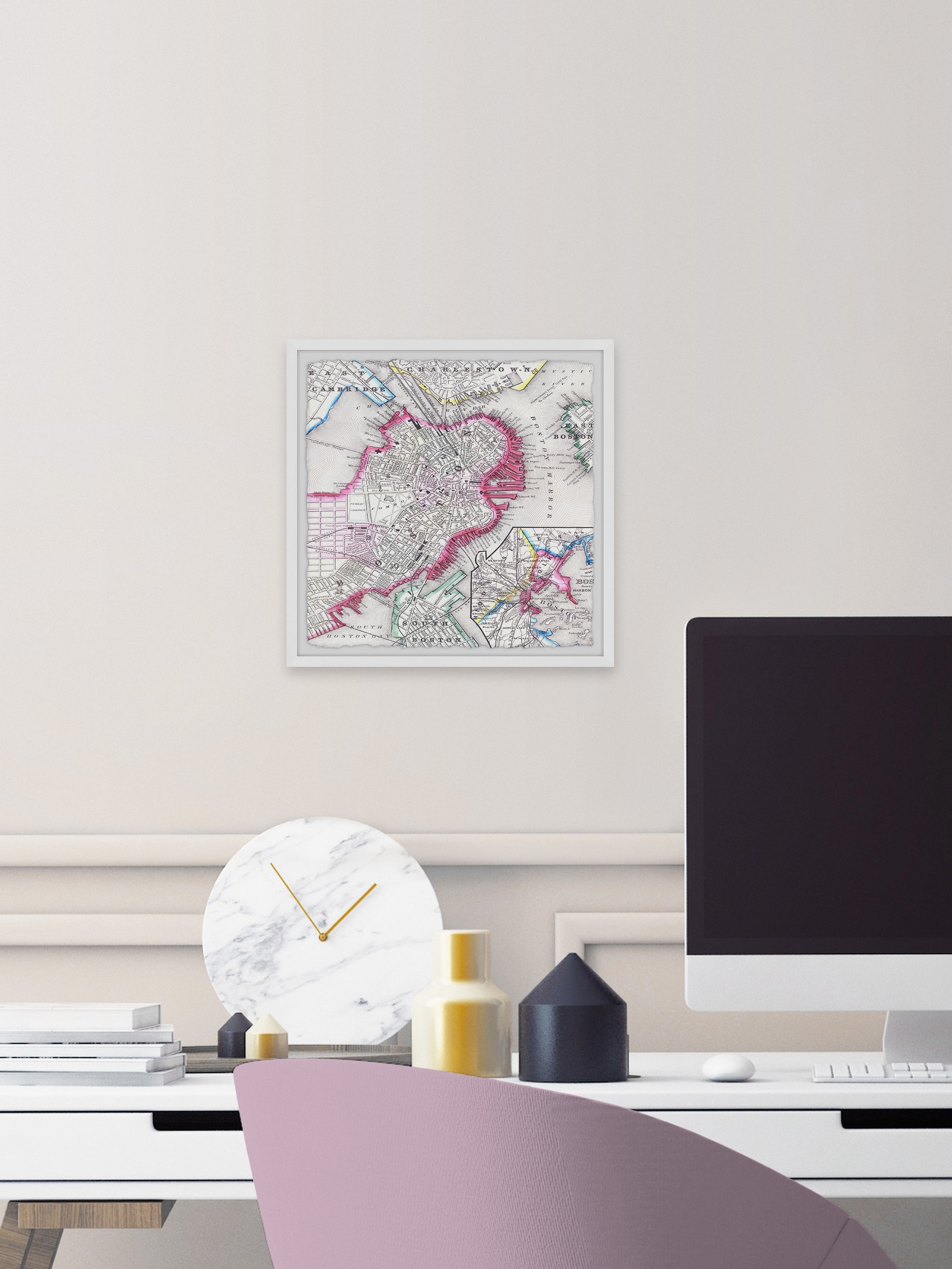 Marmont Hill Vintage Map of Boston Harbor II Framed Wall Art, 32" x 32"