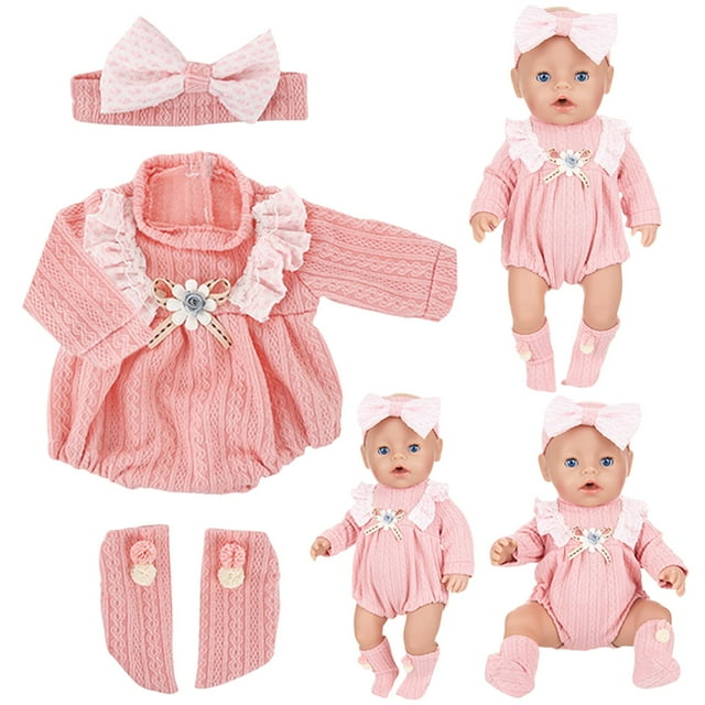 Conjunto de vestido navideño para muñecas Reborn de 45 cm | Disfraz de algodón marrón y rosa | Conjunto de moda de 43 cm para niñas de 3 a 6 años | Regalo y juego navideño