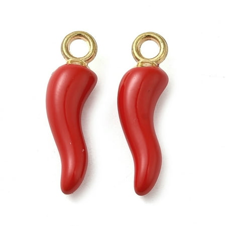 10pcs Alloy Enamel Pendants Horn of Plenty/Italian Horn Cornicello Golden Crimson 21.5x6x5.5mm Hole: 2mm