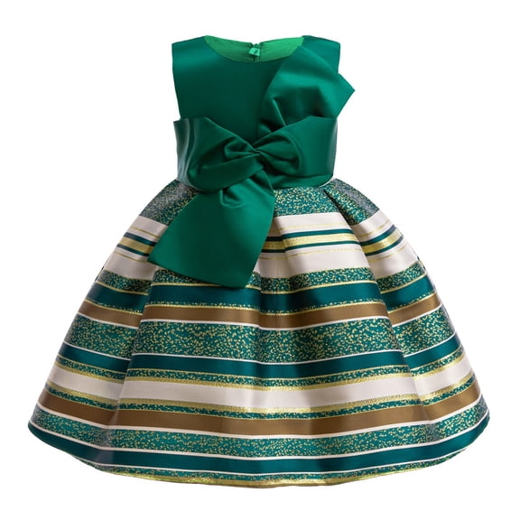 FAHXNVB Girls Mesh Tulle Dresses Sleeveless Stripe Bow A Line Dress for Wedding Birthday Party Fashion Casual Princess Dress 2-10 Years