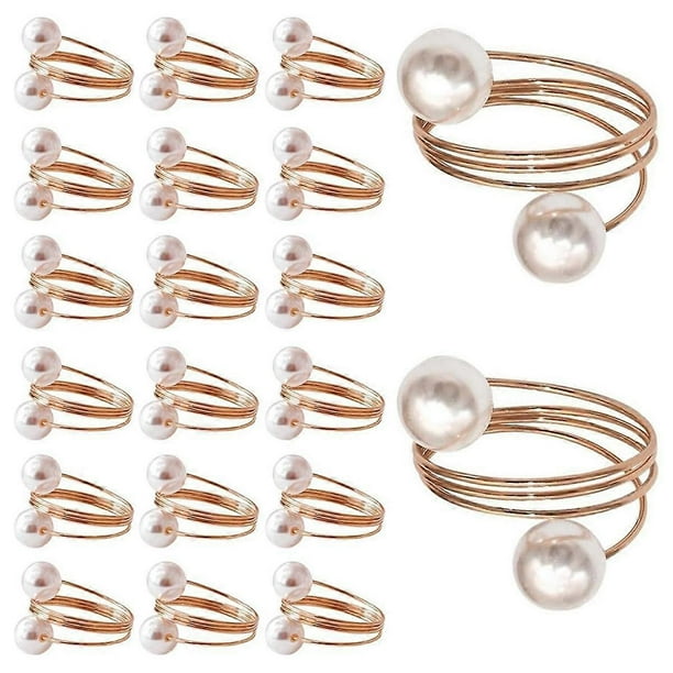 20Pack Rose Gold Napkin Rings, Pearl Napkin Ring Set, Metal Spring Napkin Holder Table , Napkin Ring Buckles