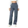 thumbnail image 2 of Cagogo Women Straight Leg Elastic Waist Pants with Pockets Casual Solid Streetwear Loose Long Cargo Trousers for Vacation Travel Work Lounge, Gray M, 2 of 7