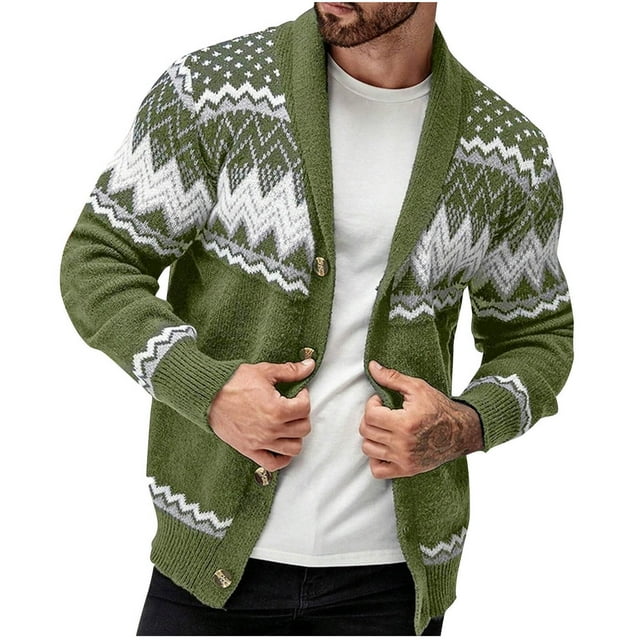 Erwazi Men's Shawl Collar Cardigan Sweater Winter Regular Fit Cable Knit Button up Sweaters