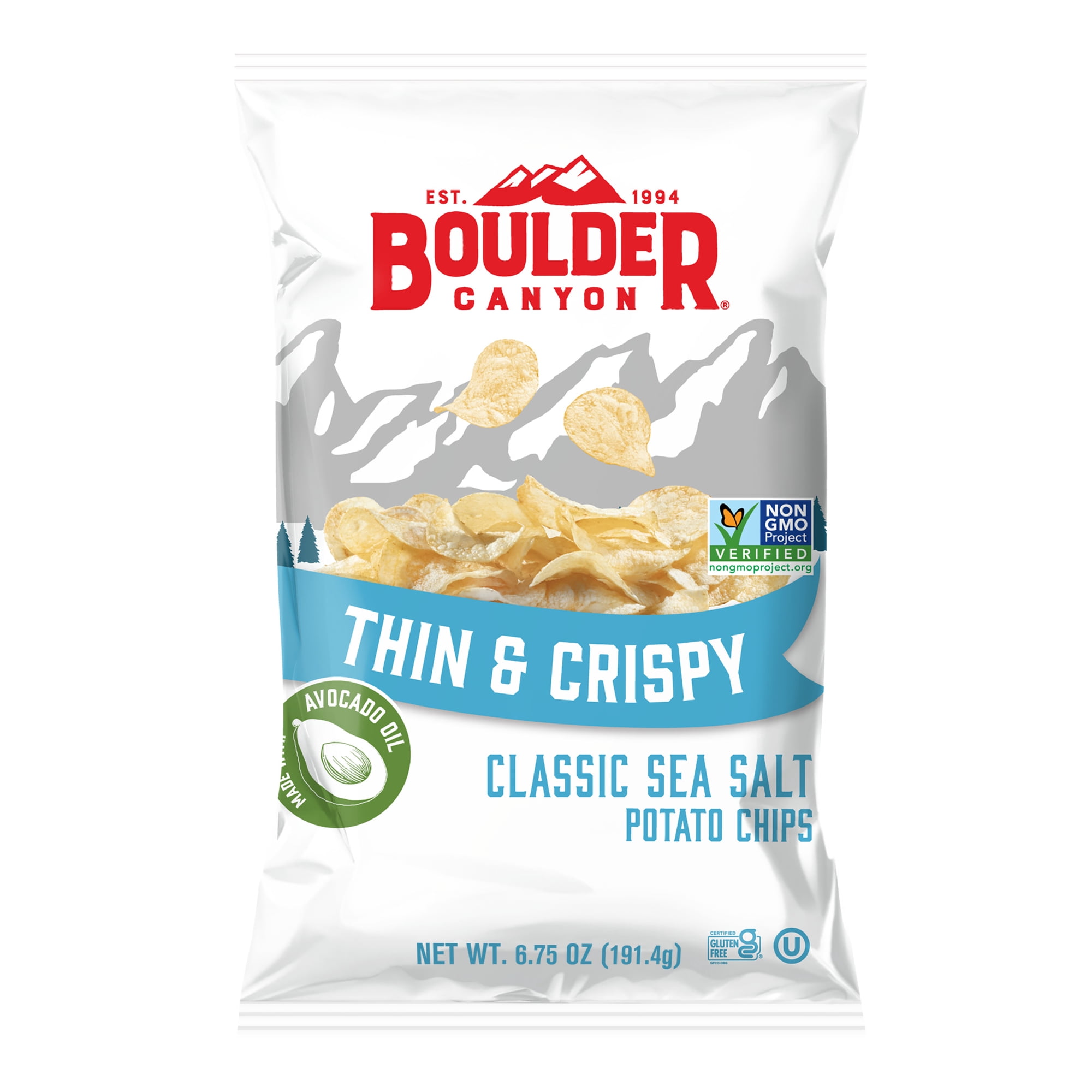 Boulder Canyon Avocado Oil, Sea Salt, Thin & Crispy Potato Chips 6.75 oz bag