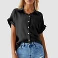 thumbnail image 2 of Women's Solid Color Casual Batwing Sleeve Button Pocket Short Sleeve Shirt, 2 of 4