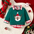 thumbnail image 6 of WIBACKER Christmas Toddler Boys Girls Casual Collared Curved Hem 2 in 1 Pullover Sweatshirts Cotton Plaid Contrast Shirt, 6 of 7