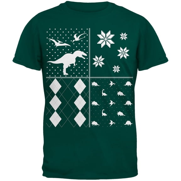 Dinosaurs Festive Blocks Ugly Sweater Dark Green Youth T-Shirt