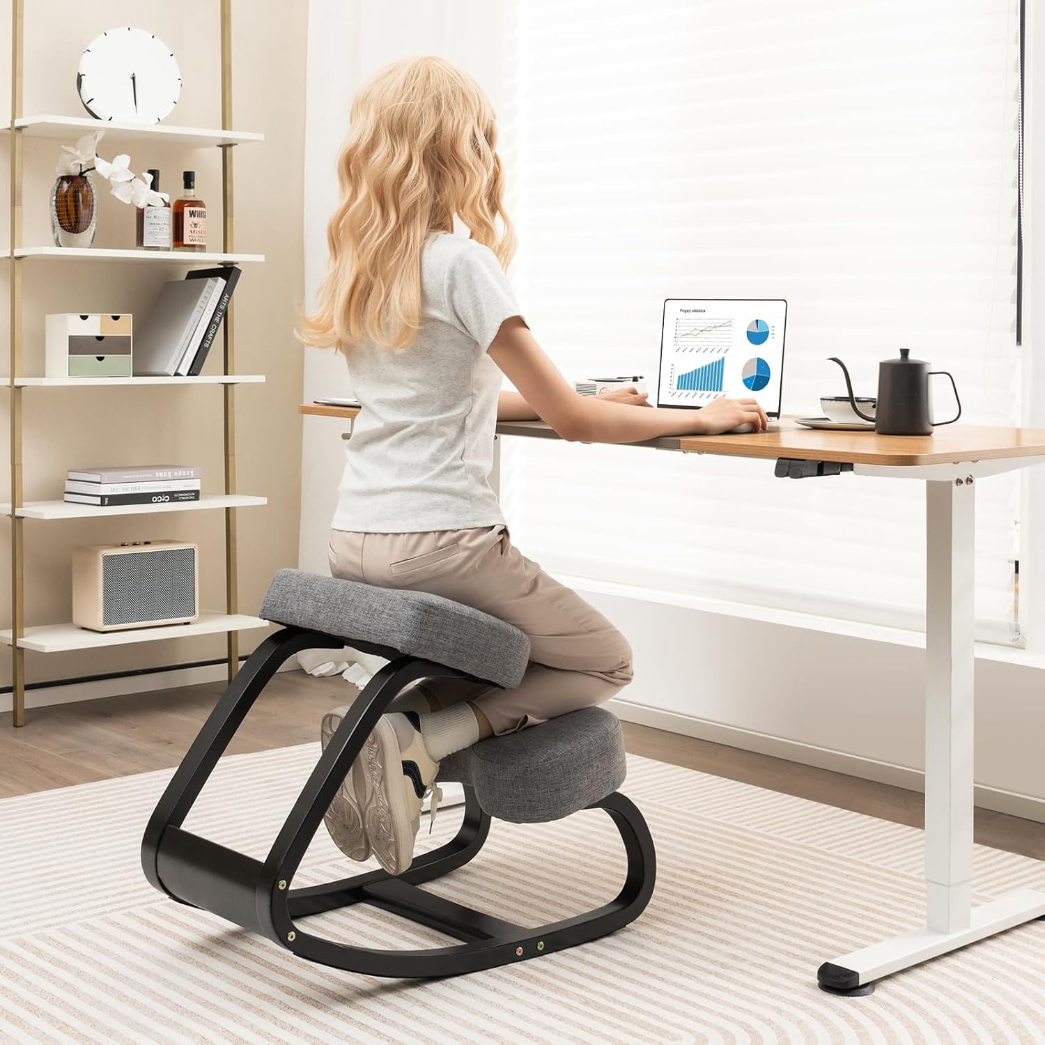 Ergonomic Kneeling Chair, Rocking Knee Chair for Upright Posture, Home Office Ergo Kneel Support Stool, Relieving Back and Neck Pain & Improving Posture