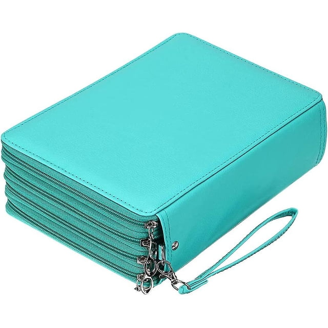 Organizador de lápices de colores con 200 ranuras, estuche de lápices de cuero Pu de lujo con asa de extracción, caja de lápices grande para lápices de colores (verde) Feliz Sencillez