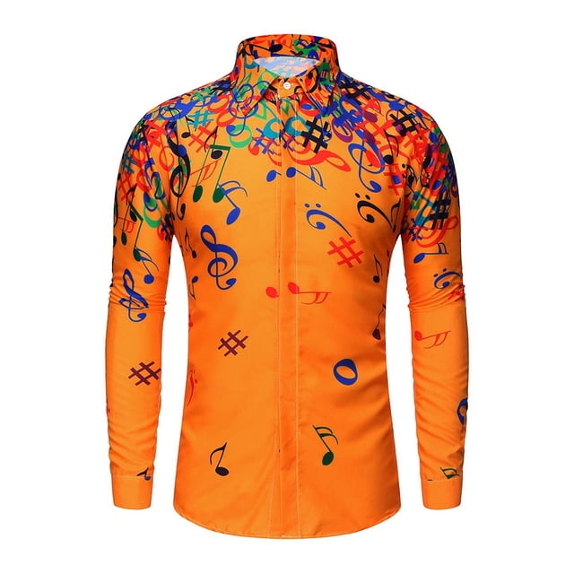 Qertyioot Mode Décontractée pour Hommes Manches Note Musicale Chemise Blouse