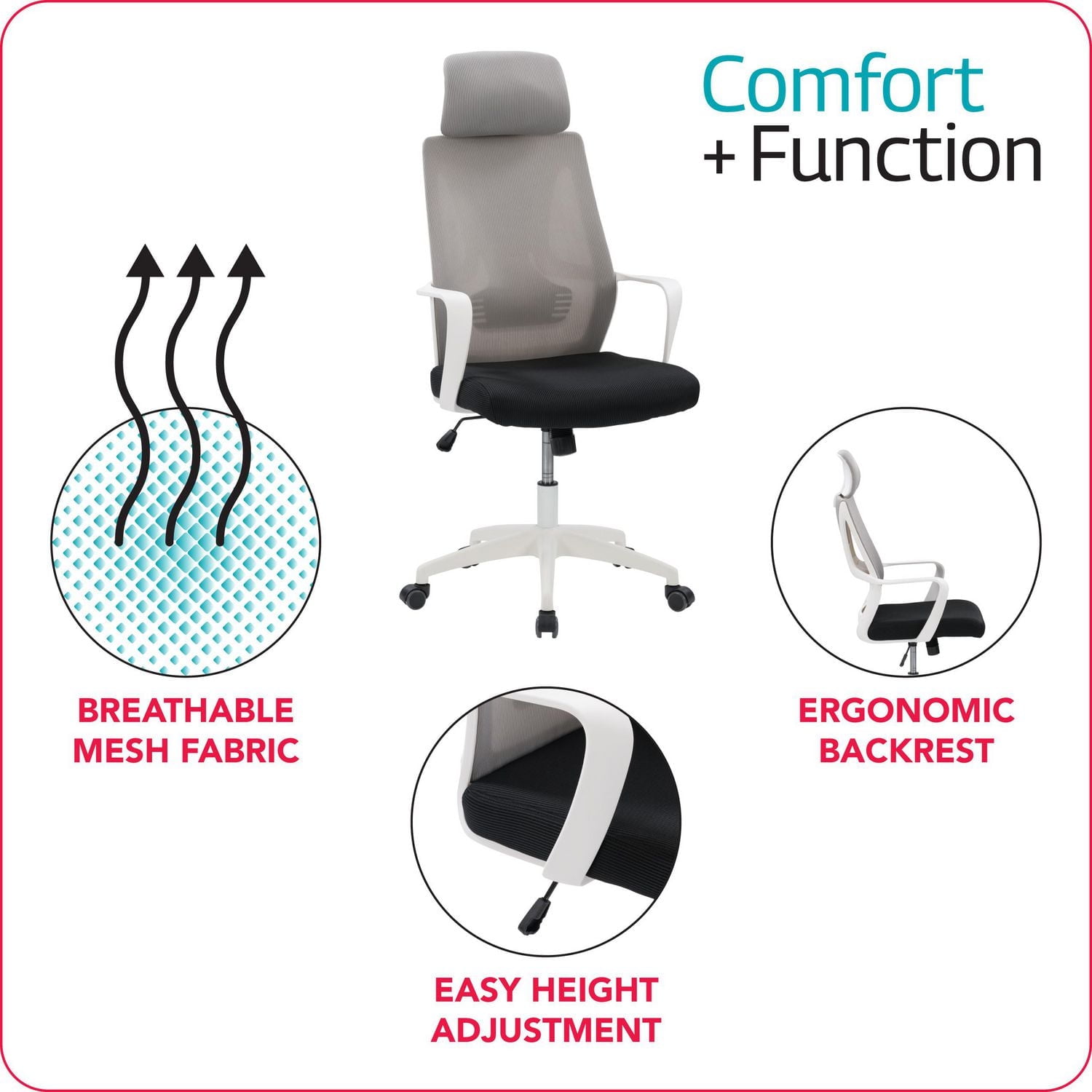 CorLiving Ashton High Back Ergonomic Mesh Back Adjustable Height Adult Office Chair with Headrest