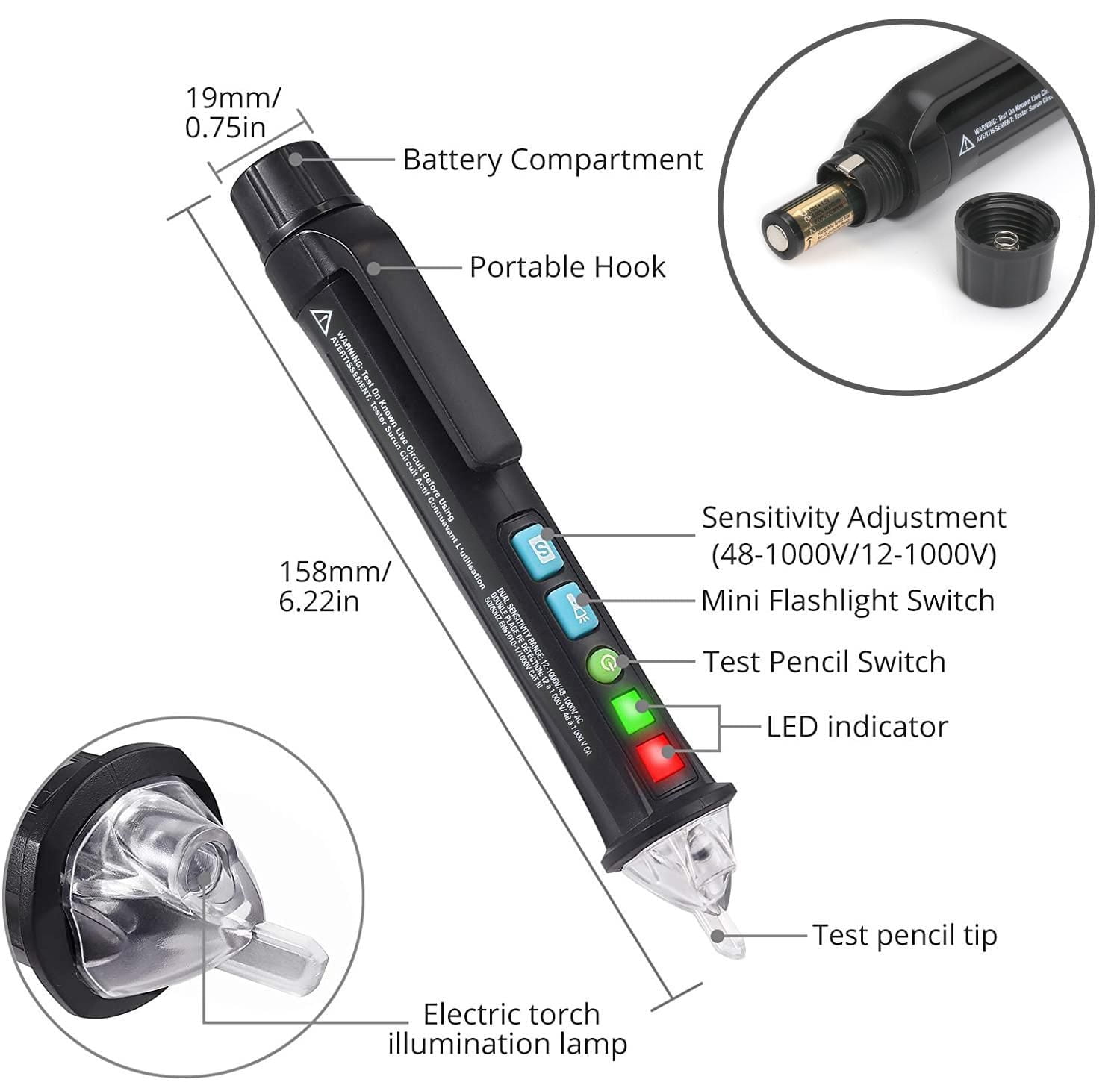 WorkPro Détecteur de tension sans contact Multifonctionnel