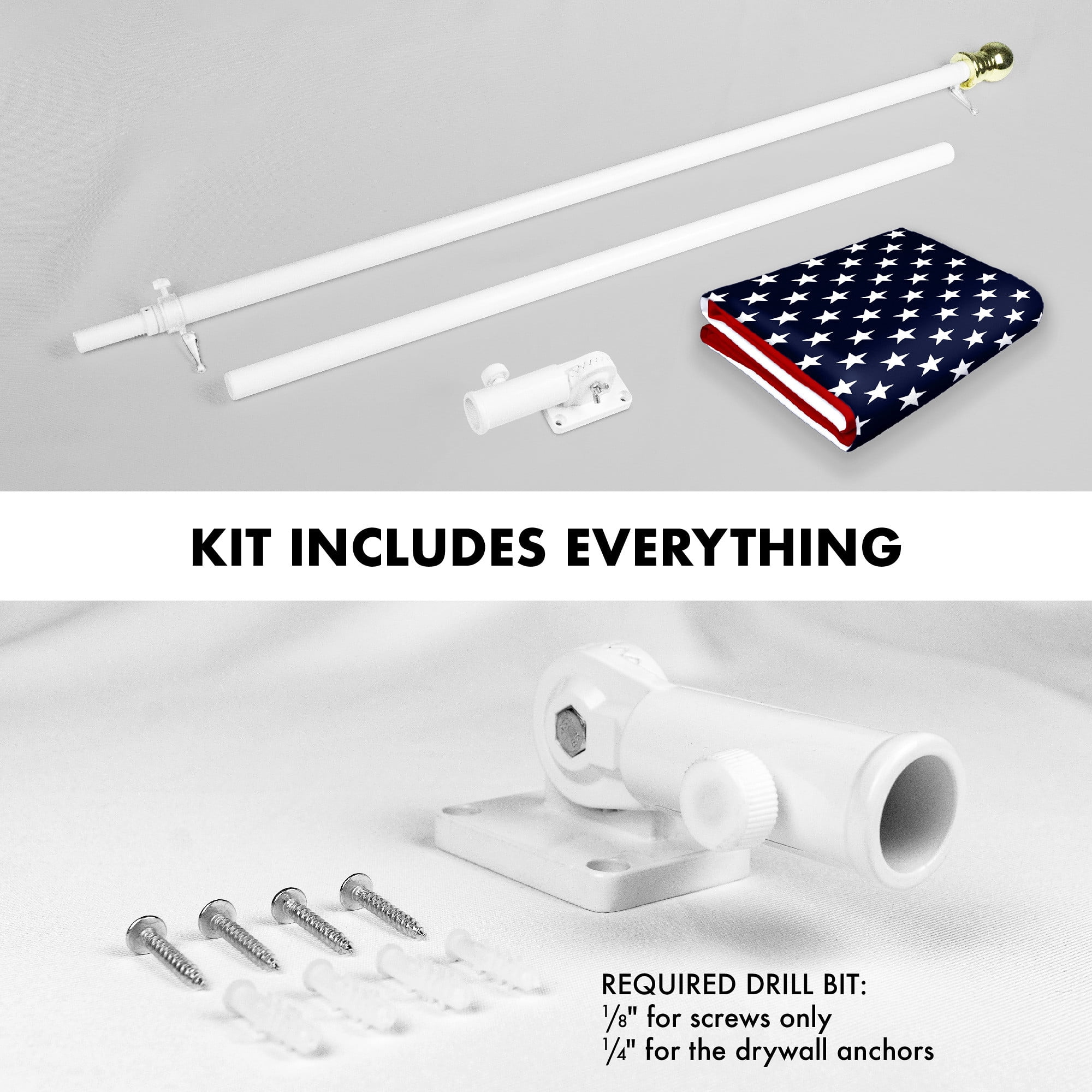 G128 Combo Pack: 5 Ft Tangle Free Aluminum Spinning Flagpole (White) & American USA Flag 2x3 Ft, LiteWeave Pro Series Printed 150D Polyester | Pole with Flag Included