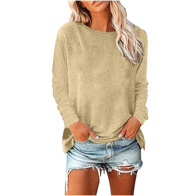 FAIWAD Haut à Manches Longues pour Femmes, Col Rond, Épaules Tombantes, Grande Taille, Chandail Décontracté, Automne Hiver, Tendance