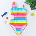 thumbnail image 2 of HQiJIAN Girls' Rainbow Stripe Swimsuit Cute Waist Slimming Bathing Suit For Kids Beach Swimwear Sizes 100, 2 of 6