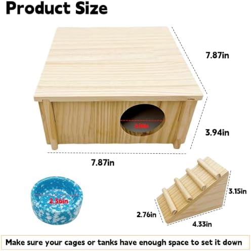 Wooden Hamster Hideout Gerbil House with Climbing Ladder and Window Habitats Decor Detachable Syrian Hamster Cage Accessories for Rat Gerbils and Other Small Pets