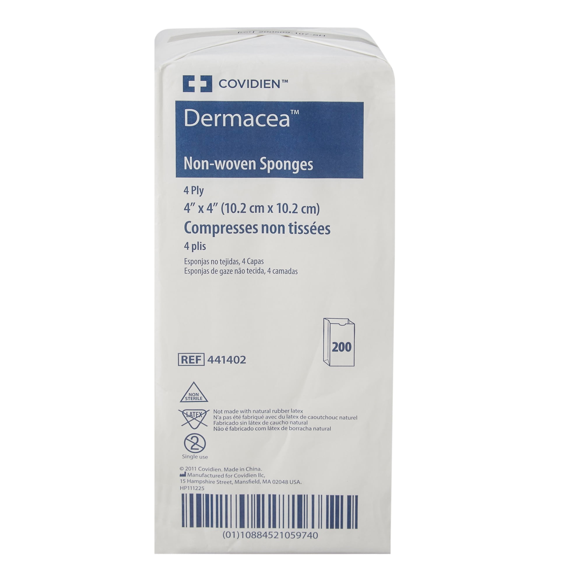 Dermacea Non-Woven Sponges, Non-Sterile, 4-Ply Gauze Dressing, 4 in X 4 in, 200 per Pack, 10 Packs, 2000 Total