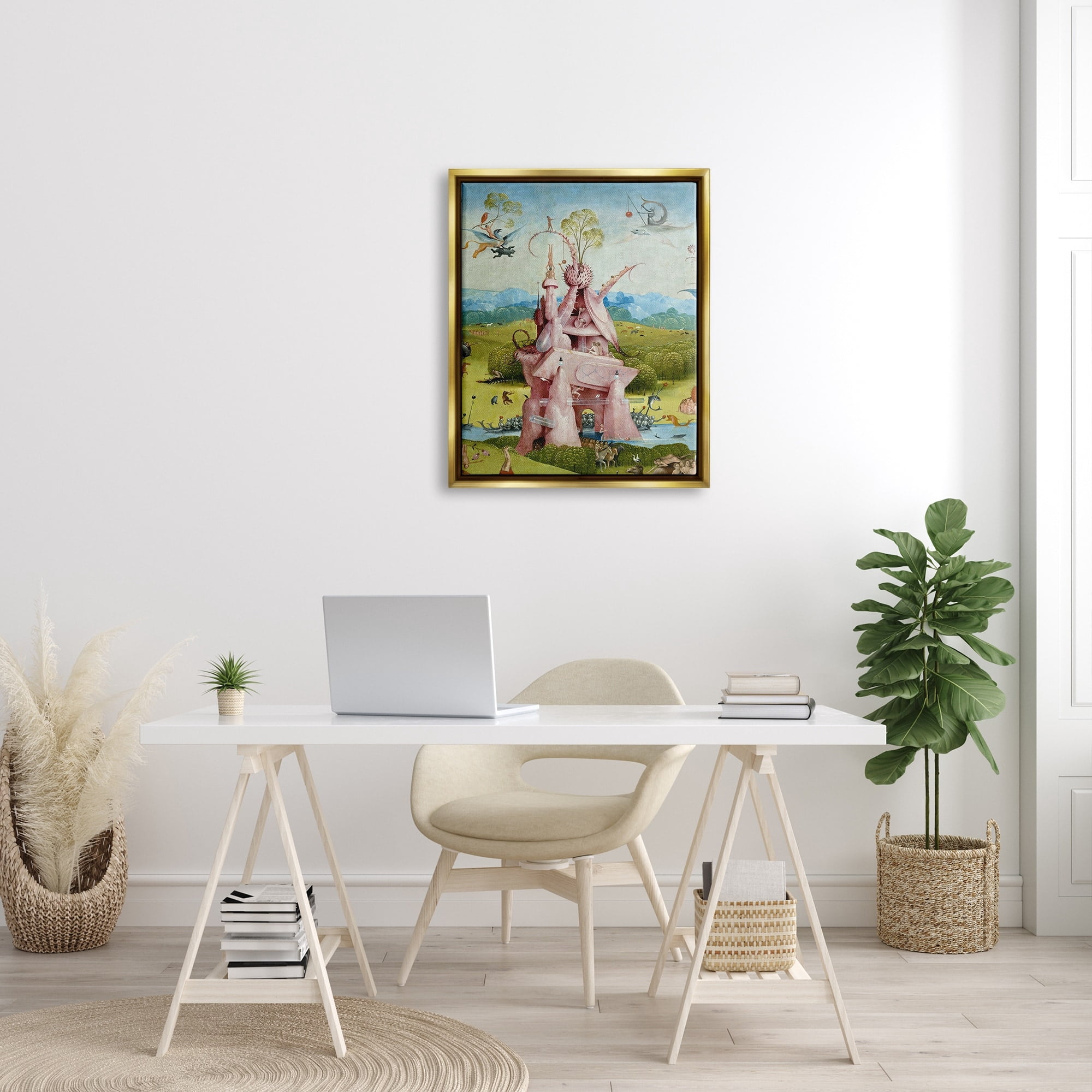 Stupell Industries Garden of Earthly Delights Left Panel Detail Hieronymus Bosch Painting Painting Metallic Gold Floating Framed Canvas Print Wall Art, Design by one1000paintings
