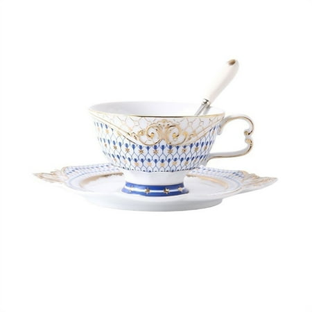 

Latte Mug 200ml Home Light Luxury Ceramic Coffee Mug English Style Flower Tea Cup Saucer Set with Spoon For Any Kitchen