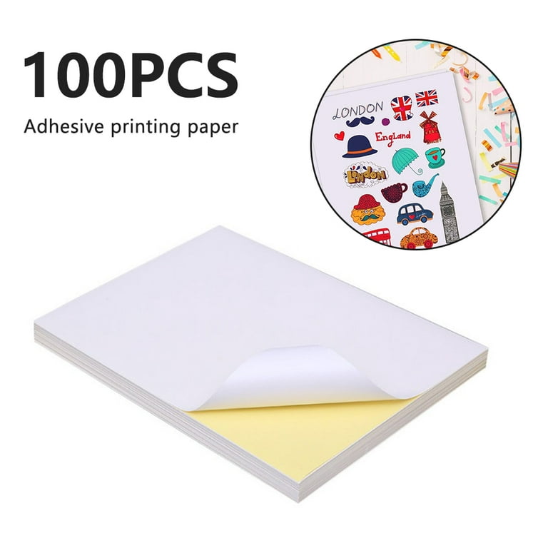 Pack of 100 Sheets - Strong Sticky Printable Glossy Self Adhesive A4 Sticker Paper / Label for Inkjet & Laser Printers