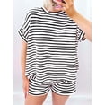 thumbnail image 5 of 2 Piece Sets for Women Summer Outfits Cute Stripe Knit T Shirts Shorts Matching Lounge Set Black XXL, 5 of 7