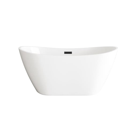 Elegant Kitchen & Bath BT10354GW-MBK 59 in. Soaking Bathtub, Glossy White with Matte Black Trim