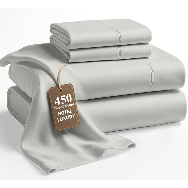 100% Cotton Full/Double Size Sheet Set – 450 Thread Count Soft & Breathable Sateen Bed Sheets with Deep Pockets – 4-Piece Bedding Set – Moonstruck