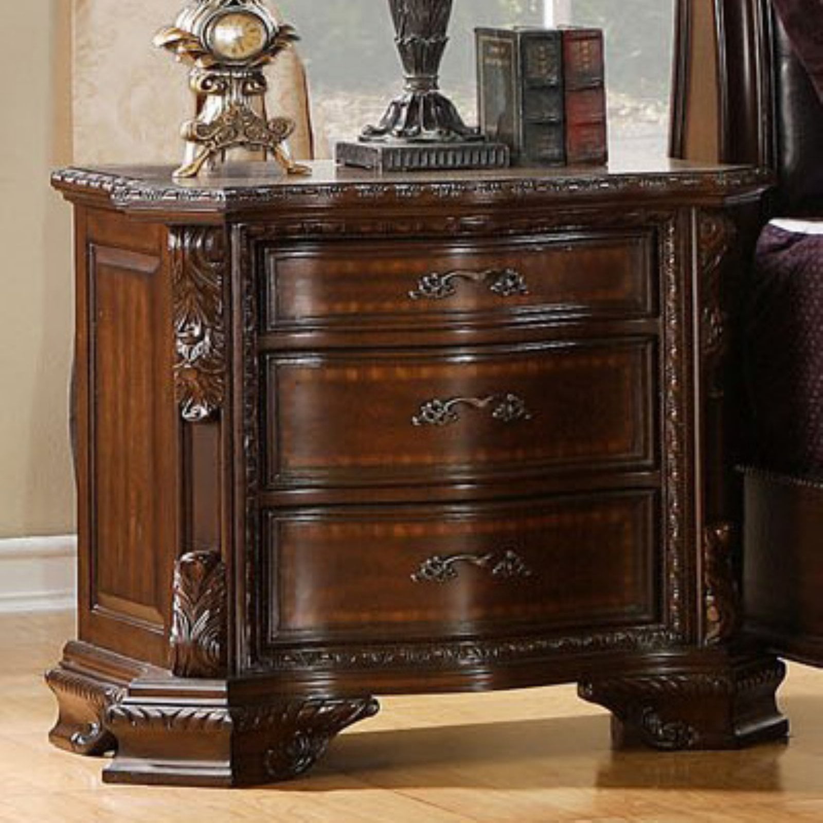 Furniture of America Cheston 3 Drawer Nightstand in Dark Walnut 