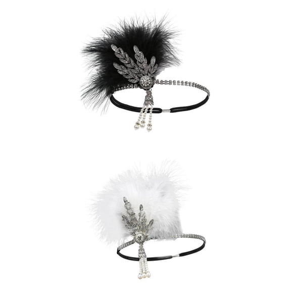 de cristal de la frente de año 20 con diadema de plumas para mujer de 2 piezas