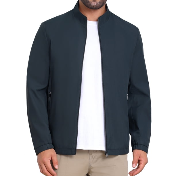 Chaqueta de negocios INSPIRE CHIC para hombres, con forro, cuello alto, cierre completo, chaqueta formal de golf, tamaño S, azul oscuro