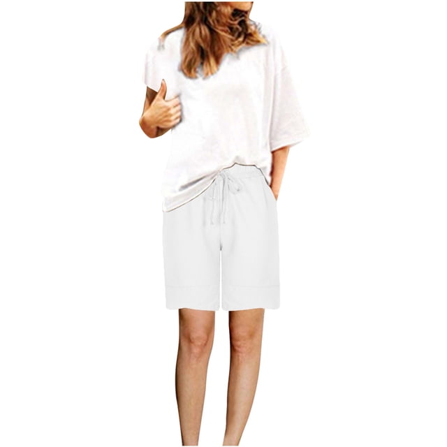Timegard Women's Elastic Waisted Drawstring Petal Leg Casual Loose Shorts with Pockets, Medium