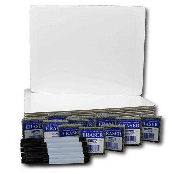 Flipside Products Dry Erase Board 9" x 12" Pen Student Eraser Set, 12 Sets