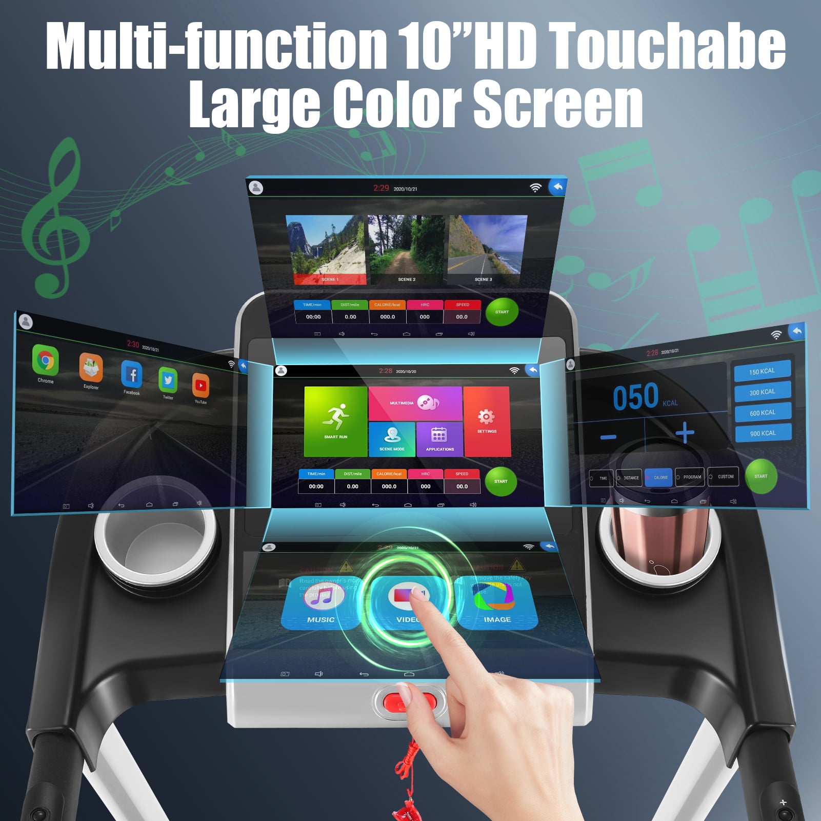 Simpfree Treadmill with 10" HD TV Movie Touchscreen and 3D Virtual Sports Scene, 0.5-9.0 mph/h & 3.5HP Electric Treadmill with Incline for Home