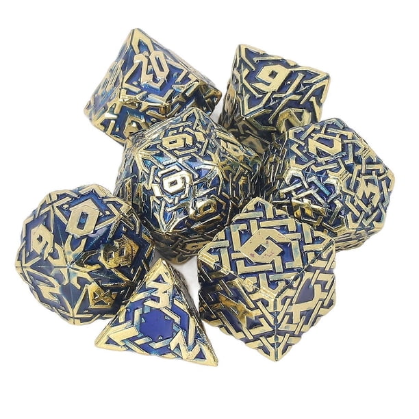 7pcs Metal Polyhedral Dice Maze Pattern Engraved nced Rolling Solid Metal Dice for Games Role Play Style 1