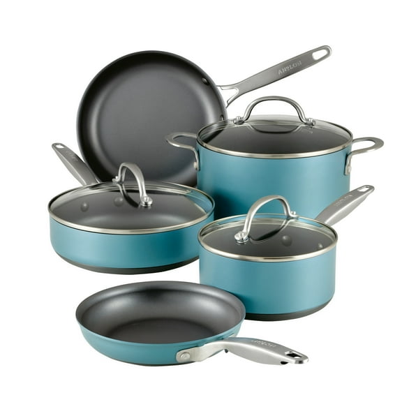 Anolon Achieve 8 Piece Hard Anodized Nonstick Pots and Pans Set, Teal