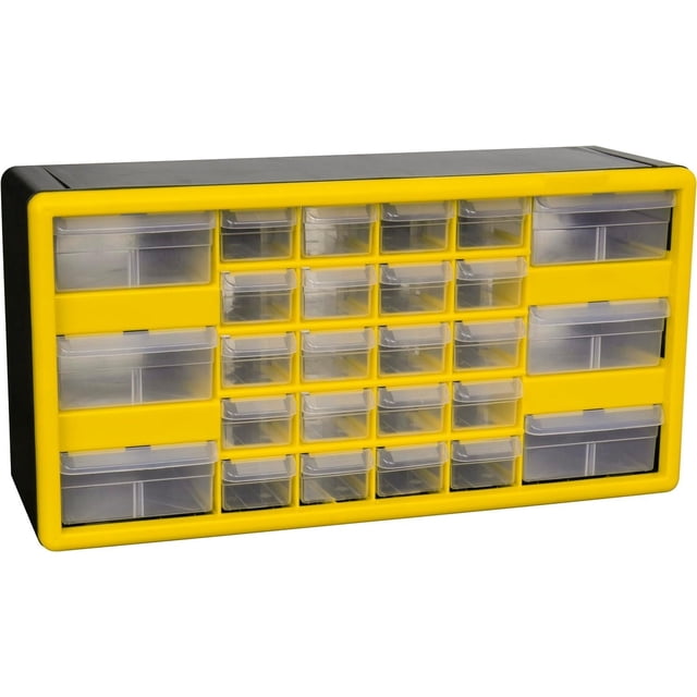 Akro-Mils 10126 26-Drawer Plastic Drawer Storage Cabinet for Garage Organization, Bead Organizer, Lego Storage, Teacher Toolbox, Makeup Organizer, and More, 20-Inch W x 6-Inch D x 10-Inch H, Yellow