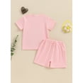 thumbnail image 4 of Suealasg Toddler Baby Girls Matching Outfits Sets Short Sleeve Letter Embroidery Tops Solid Color Shorts Sets 2Pcs Lil Sister Summer Clothes, 4 of 8