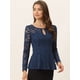 thumbnail image 2 of Blusa de encaje floral elegante Allegra K con cuello redondo manga larga Azul Oscuro L, 2 of 6