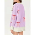 thumbnail image 3 of Oversized Cardigan Sweater Women's Bow Print Button V Neck Long Sleeve Loose Knitted Autumn Fashion Jacket, 3 of 6