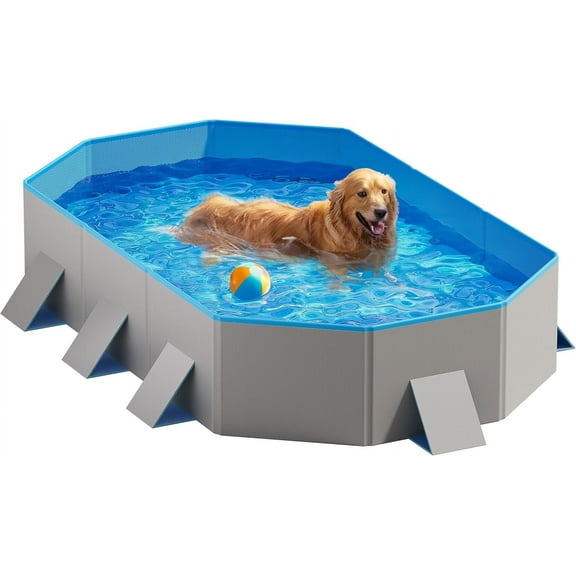 Foldable Dog Pool with Sturdy Square Design, Durable 71" Lx39 Wx12 D Extra Large Portable Pet Bathtub with Reinforced Sidewalls for Stability, Ideal for Indoor & Outdoor Use (Blue&Gray)