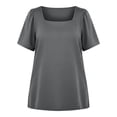 thumbnail image 7 of Womens Summer Tops Plus Size Solid Color T-Shirt Summer Casual Loose Women's Trendy Short Sleeves Squared Neck Pullover Lightweight Blouse Tops XL-5XL, 7 of 7