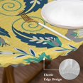 thumbnail image 3 of Yellow Cashew Flower Round Tablecloth, Fitted Table Cover with Elastic for 45"-54" Round Tables, Retro Ethnic Abstract Country Table Cloth Outdoor Indoor Dinning Party Waterproof Tablecloths, 3 of 7