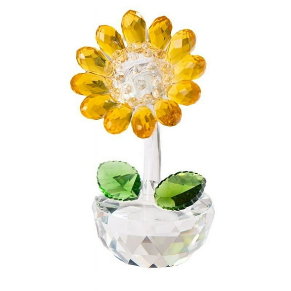 Crystal Sunflower Glass Figurine Collectible Small Ornament Paperweight Table Decoration, Centerpieces for Home Decor，Yellow