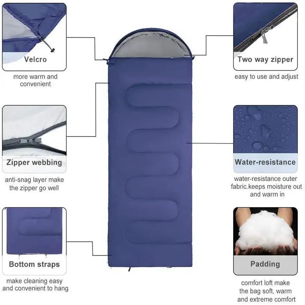 Backpacking Sleeping Bag for Adults Boys and Girls, Cold Weather Kids Sleeping Bag for 3 Season Hiking & Camping, Dark Blue