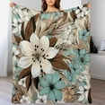 thumbnail image 4 of Blanket Brown Cream Grey Teal Floral Fleece Throw Blanket Watercolor Brown Grey Floral Lightweight Super Soft Cozy Luxury Bed Blanket Microfiber Throw Size Warm Plush Blankets for All Season 50"x60", 4 of 6