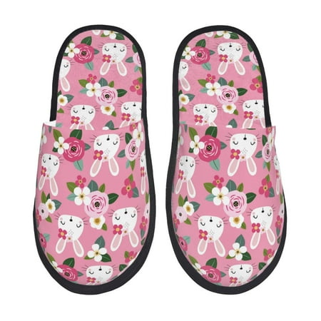 Balery Rose Rabbit Slient Indoor Furry Fleece Comfort House Shoes Soft Non-Slip Home Shoes Cotton slippers House Slippers-- Medium