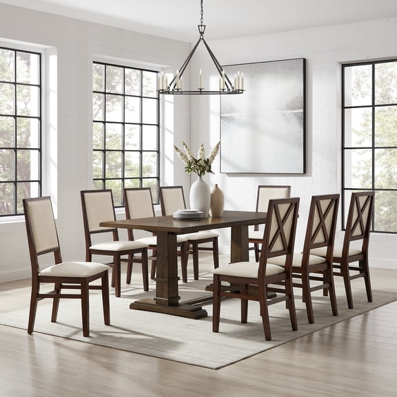 Crosley Furniture Joanna 9-Piece Dining Table Set in Dark Oak/Creme