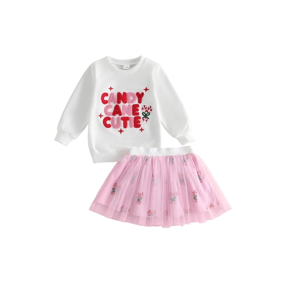 Conjunto navideño para bebé niña: sudadera de manga larga con falda de tul.