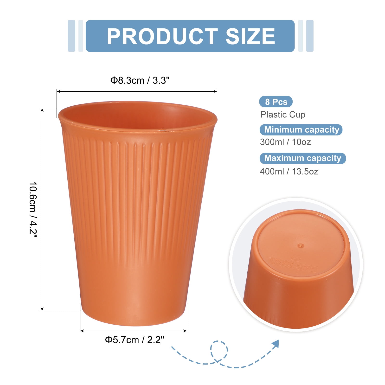 Uxcell 8 Pcs Simple Toothbrush Cup, 2.2 x 4.2" Bathroom Tumbler Unbreakable Reusable Plastic Cups for Storing Toothpaste Toothbrushes Combs Water Beverages, Orange(13.5 OZ)