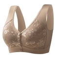 thumbnail image 4 of Gymayou Women Seamless Front Button Wireless Vest Bra for Middle-Aged Ladies Floral Jacquard Easy Front Snap Wide Strap Full Coverage Comfort Bralette Khaki L, 4 of 9
